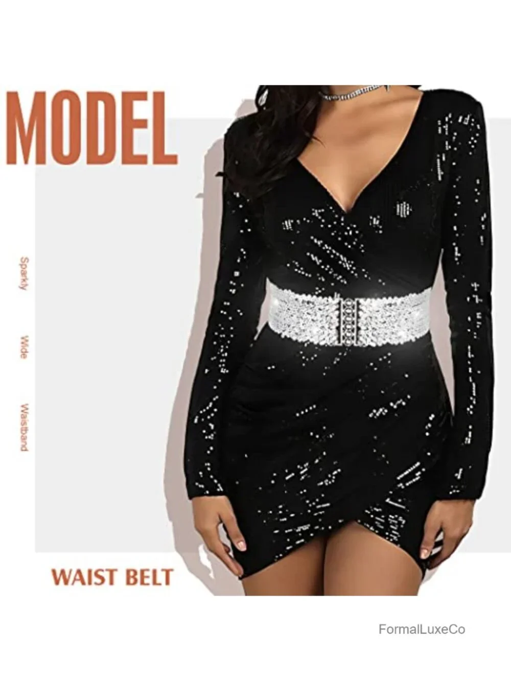 Stretch Wide Waist Belt Sequin Elastic Dress Belt Sparkly Waistband Cinch Belt